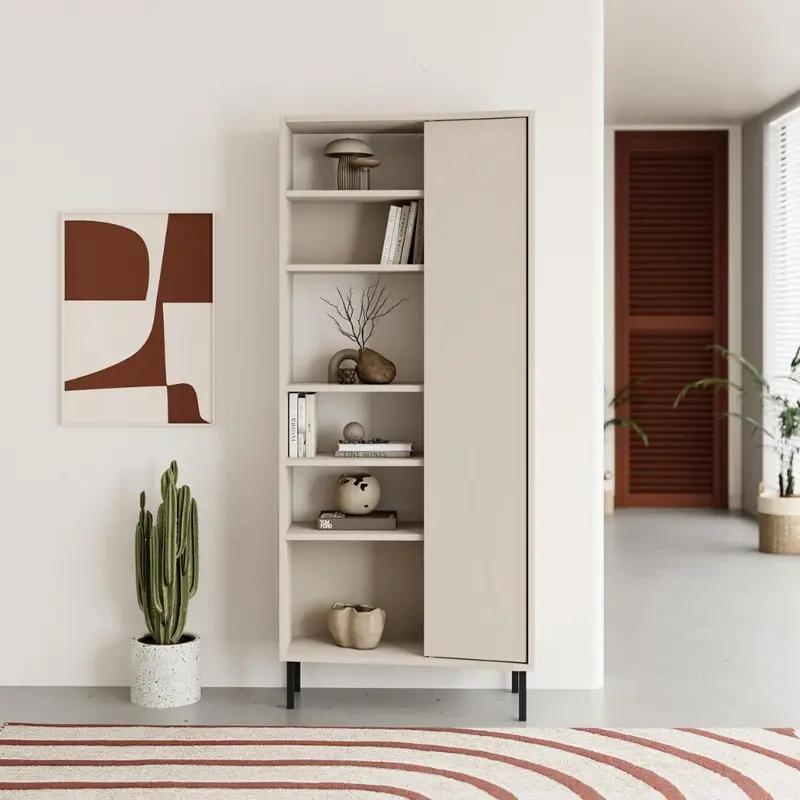 Libreria Frem con anta e 6 nicchie a giorno colore cashmere