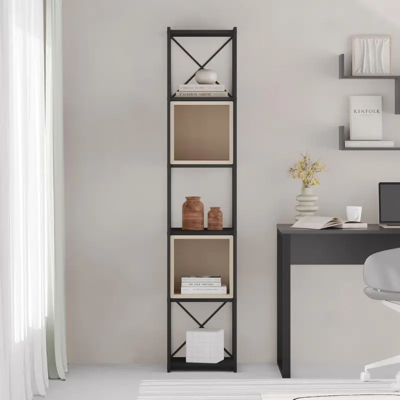 Libreria Vale mini con struttura in metallo nero e cubotti cashmere