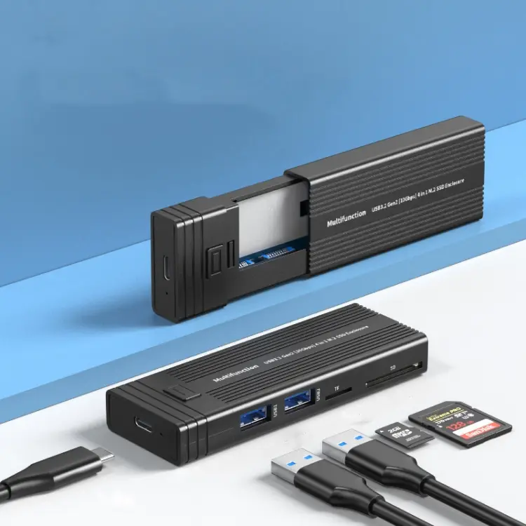M.2 NVME SATA SSD Enclosure Adapter With 4 In 1 Hub USB 3.2 Gen 2 10Gbps HDD Adapter Support SD/TF Card Read(Black)