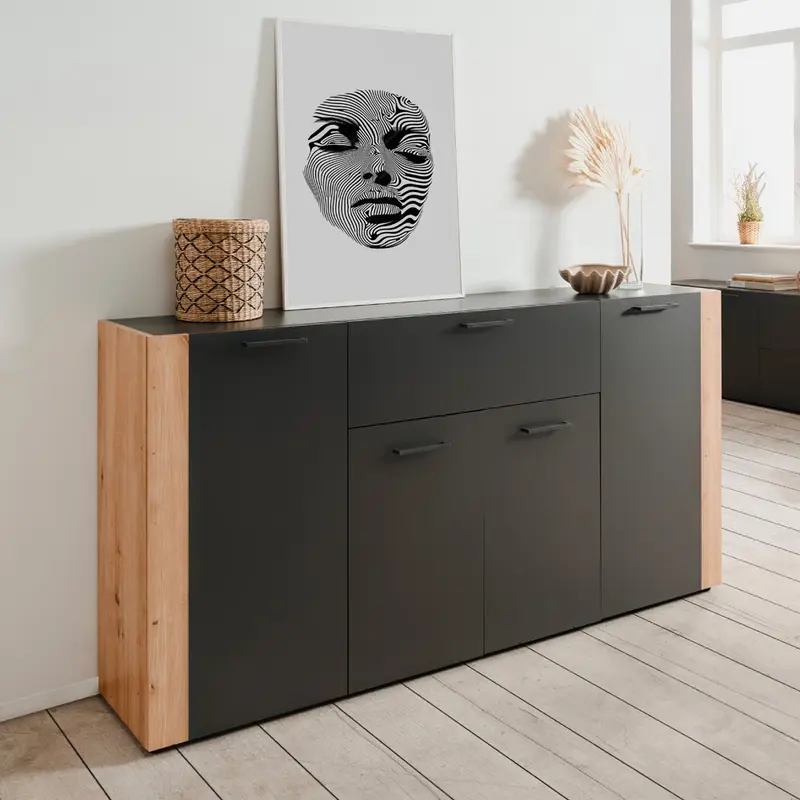 Madia Cento 51A con 4 ante e 1 cassetto colore antracite e laterali legno rovere artisan