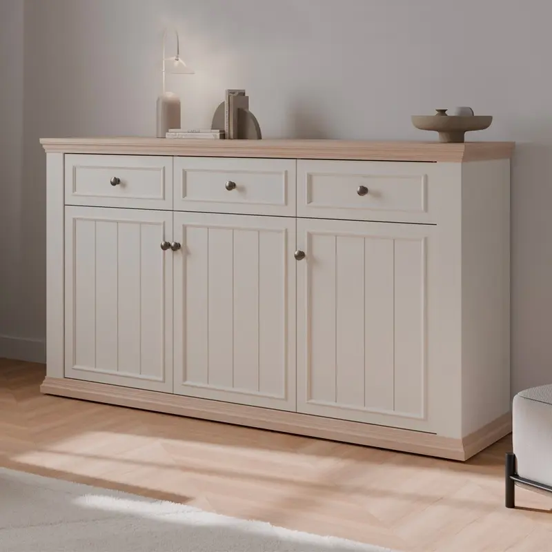 Madia Essenza con 3 cassetti e 3 ante in stile classico colore bianco e rovere