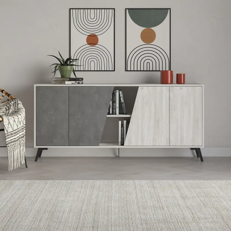 Madia Fiona 180 cm. con 2 ante bianco vintage e due ante retro grey