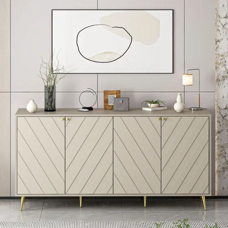 Madia Jana con 4 ante in cashmere con intagli maniglie e piedini oro