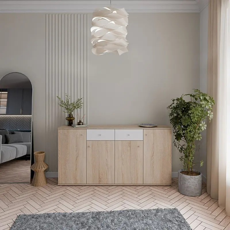 Madia Nilo con 4 ante colore rovere e 2 cassetti colore bianco
