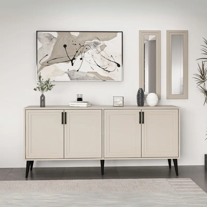 Madia Prime 4 ante colore cashmere con maniglie e piedi neri e 2 specchi
