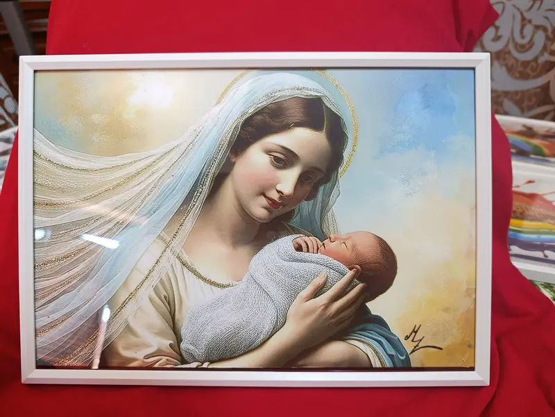 Madonna con bambino,stampa su tela .