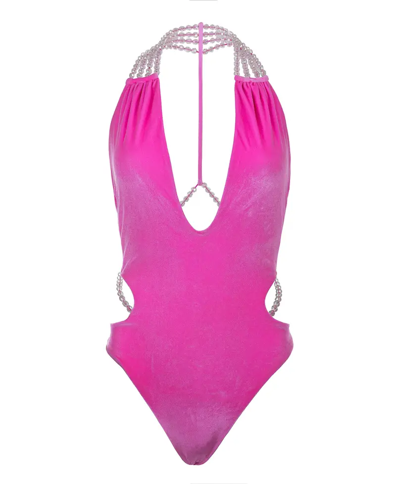MAGENTA VELVET COLLIER SWIMSUIT