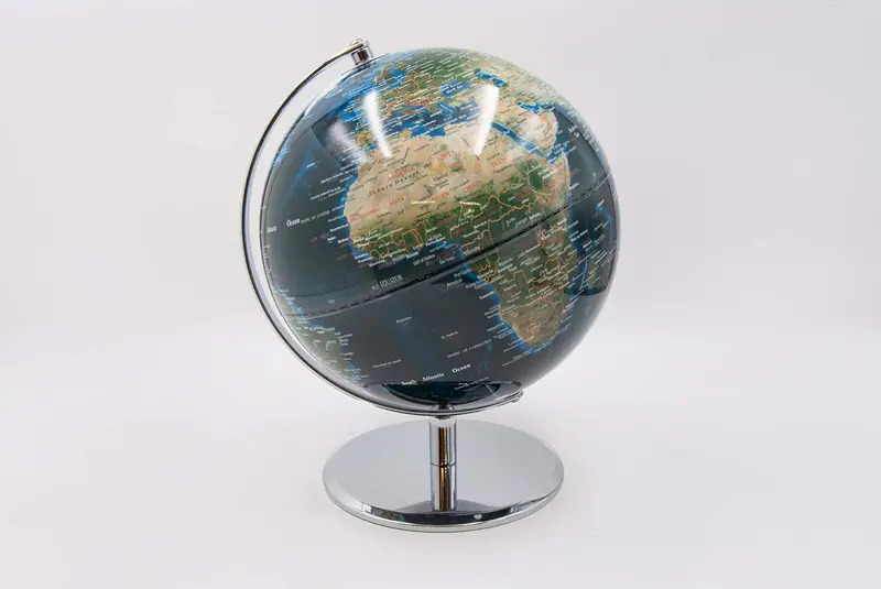 Mappamondo Elegante con Base in Acciaio e Sfera in Metacrilato - Diametro 25 cm Colore Blu