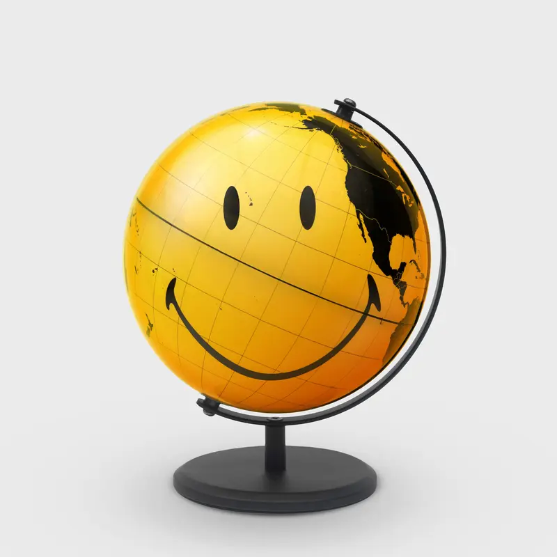 Mappamondo "Smiley" â?" Globo girevole da scrivania giallo con faccina sorridente