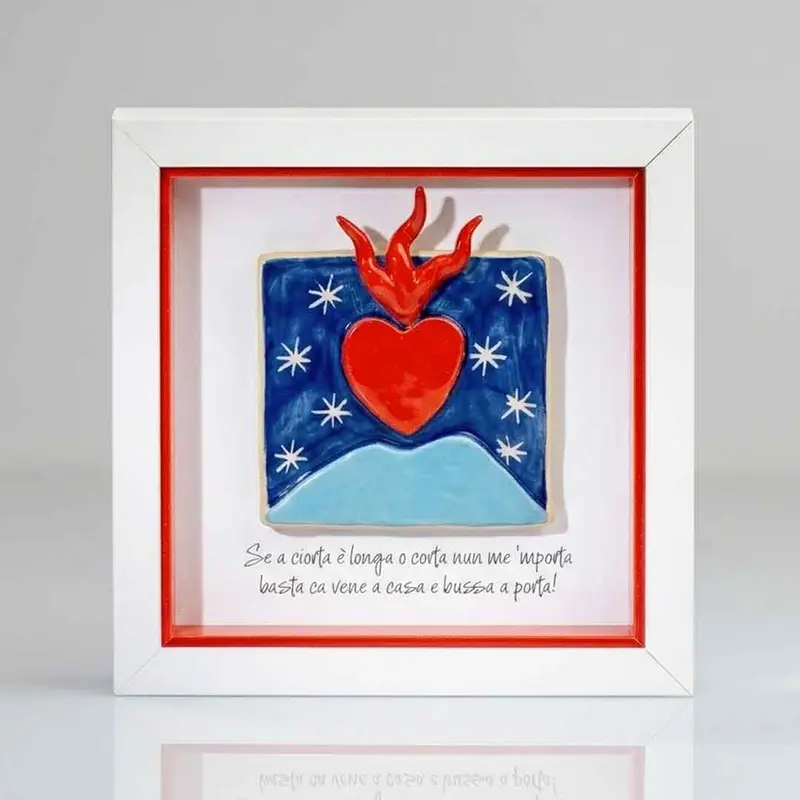 Mattonella Vesuvio, Cuore e Corni in Ceramica Artigianato Napoletano Personalizzabile