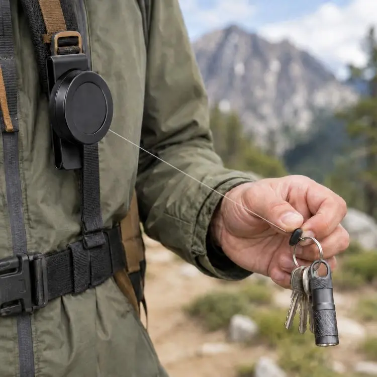 Metal Material 360 Degree Rotatable Heavy Duty Retractable Keychain with Belt Clip