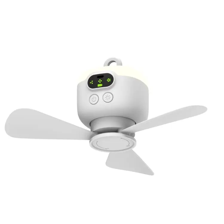 Mini Ceiling Fan Portable Camping Fan With Light & Remote Built In 8000mAh Battery(White)