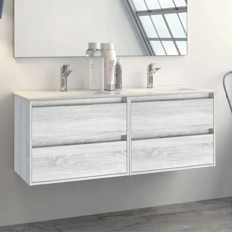 Mobile bagno sospeso Bolton con 4 cassetti 120x45x48 cm colore rovere grigio ghiaccio