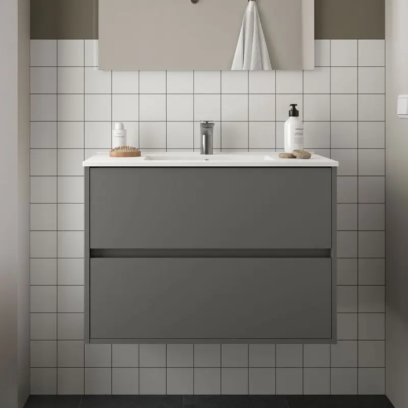 Mobile bagno sospeso Claros80 grigio opaco con lavabo 2 cassetti 80x45x56h