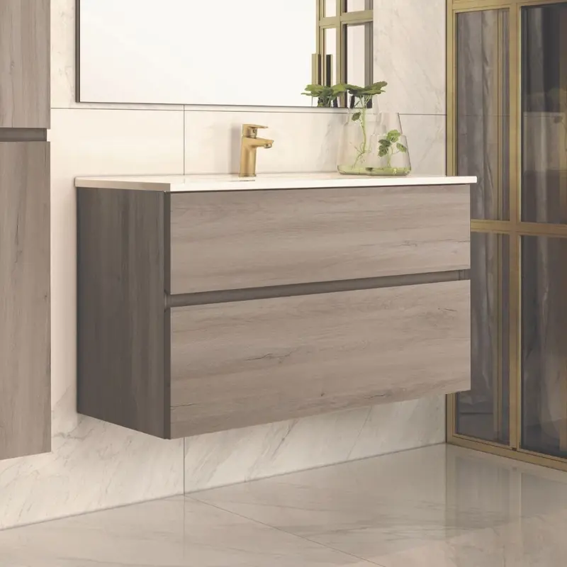 Mobile bagno sospeso Londres con due cassetti 100x45x59 cm colore rovere grigio