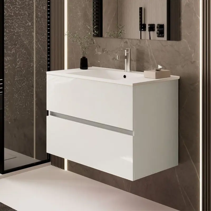 Mobile bagno sospeso Sevilla con 2 cassetti 80x44.6x52 cm colore bianco lucido