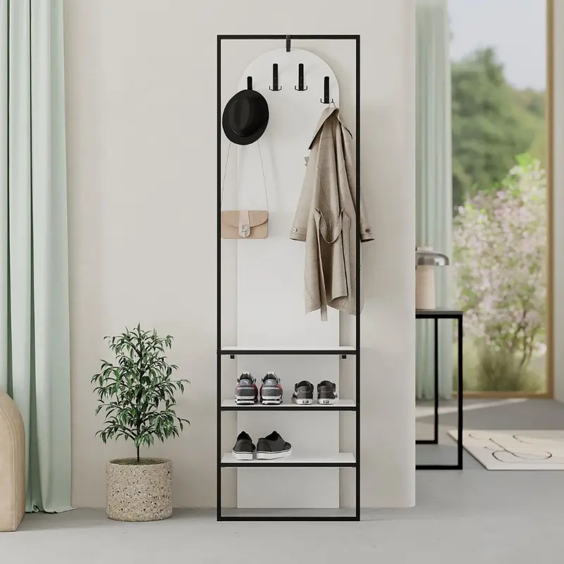 Mobile ingresso Archy con 4 ganci appendi abiti e scarpiera in colore bianco