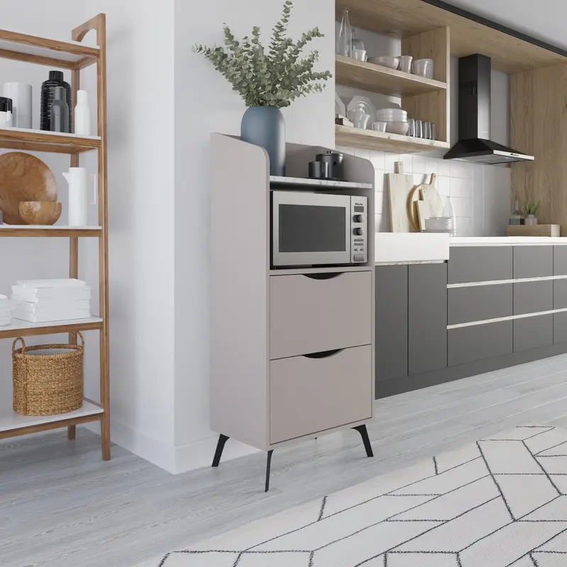 Mobile multiuso Gorki con cassetti tortora e ripiano carrara bianco
