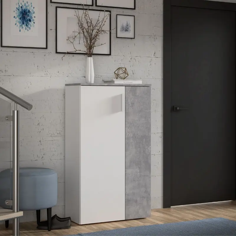 Mobile multiuso Lucio 2 ante H 120cm. colore bianco e cemento