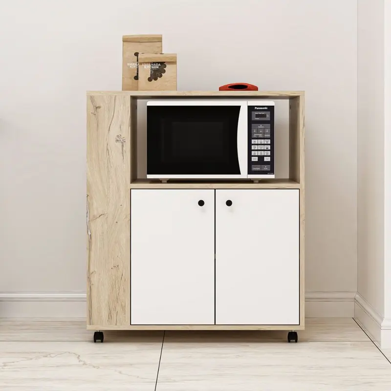 Mobile multiuso Monni struttura colore rovere con 2 ante colore bianche e vani laterali