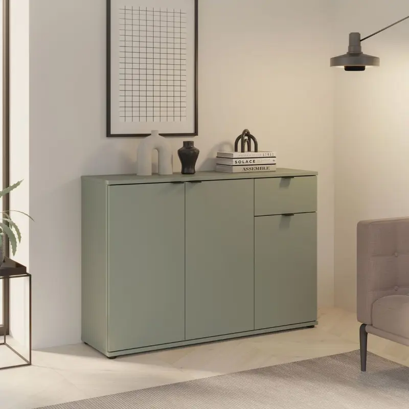 Mobile multiuso Segno con tre ante e 1 cassetto L 120 cm colore verde salvia