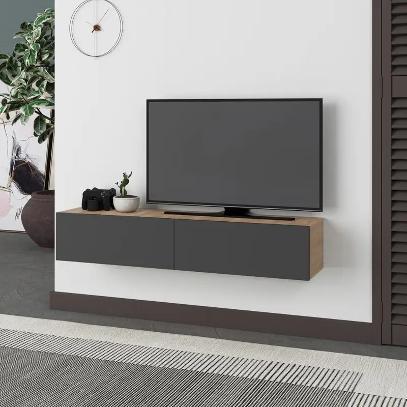 Mobile porta TV sospeso Francy rovere antracite ante a ribalta 135x31.7x25 cm.