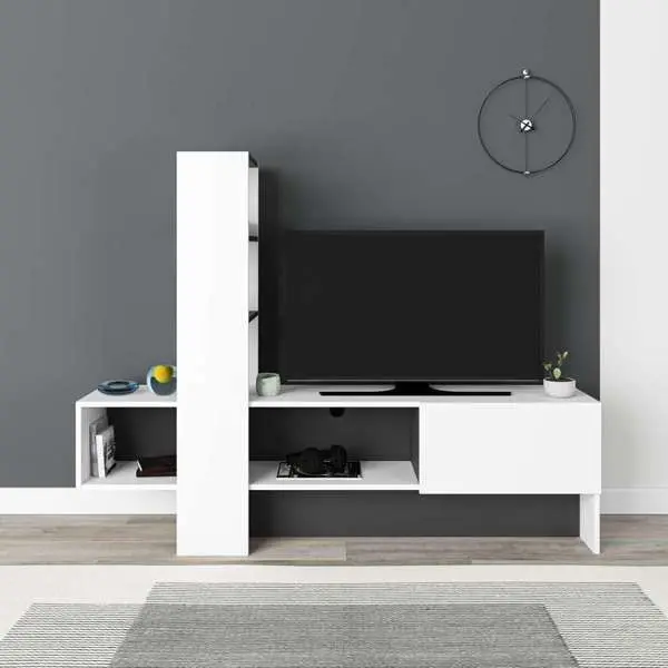 Mobile porta TV Troya bianco antracite con anta a ribalta