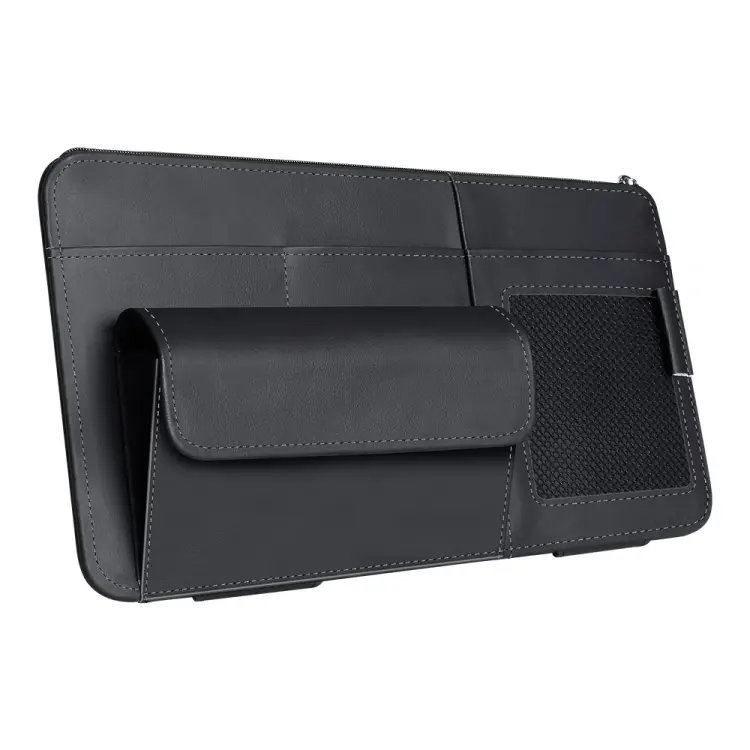 Multi-functional Car Sunshade Sunglasses ID Ticket Storage Bag Car Sun Visor Eyeglasses Case(Black)