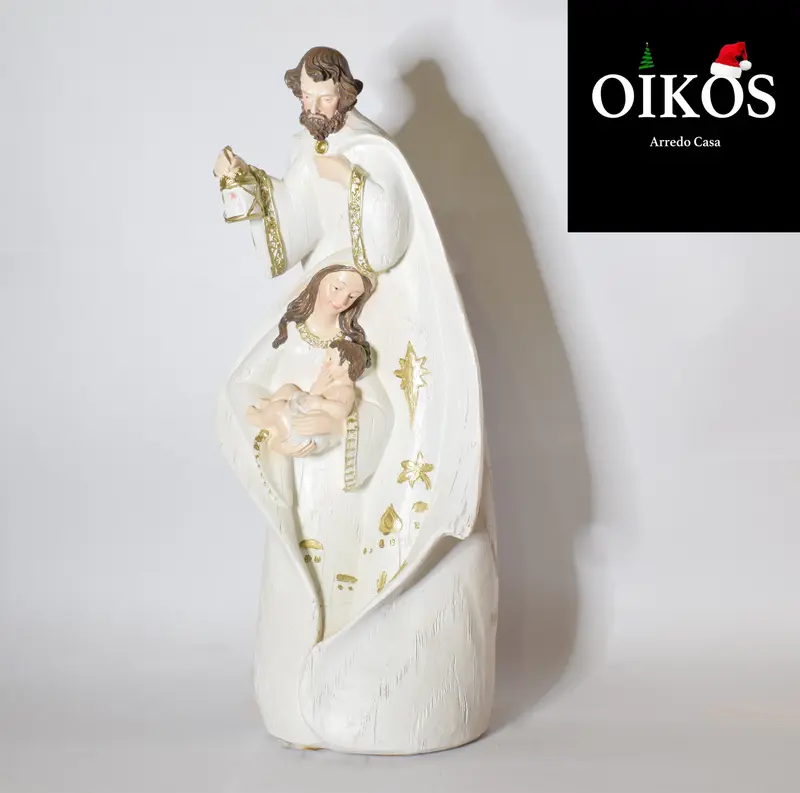 Natività in resina bianca e finiture color oro h. 29 cm