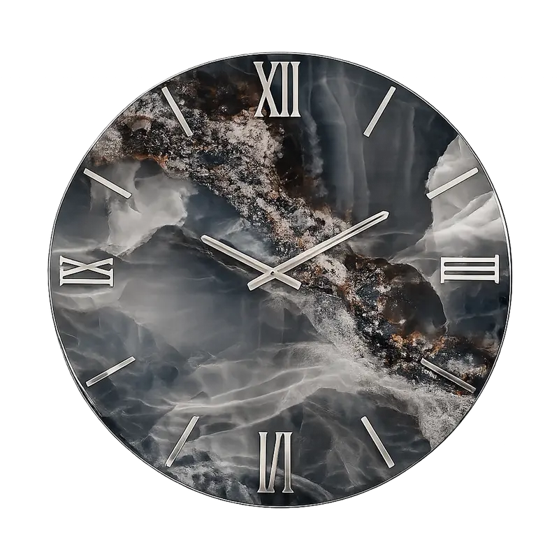 OBSIDIAN | Orologio Design Ø 60 cm in Legno con Finitura Effetto Marmo in Resina