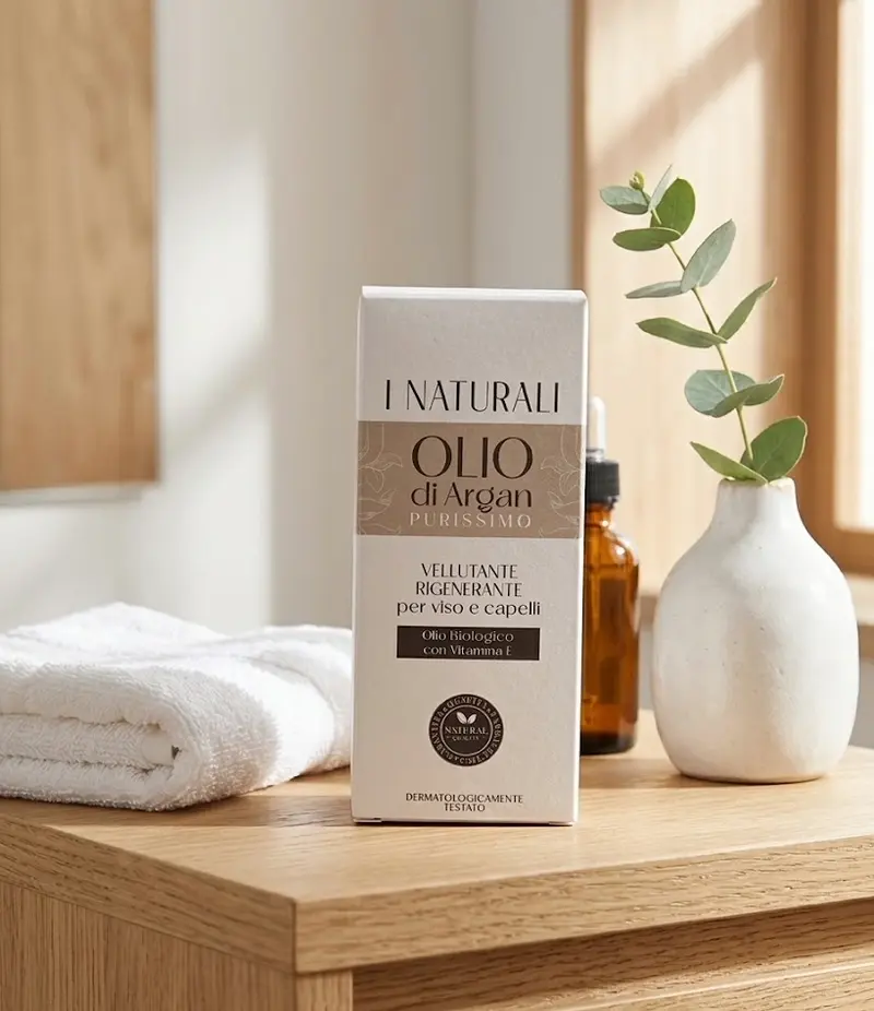 Olio di Argan Biologico Purissimo50ml – I Naturali | Vellutante Rigenerante Viso e Capelli