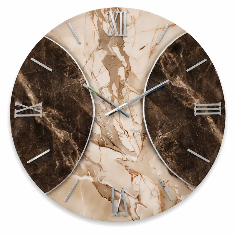 ONYX | Orologio Design Ø 60 cm in Legno con Finitura Effetto Marmo in Resina