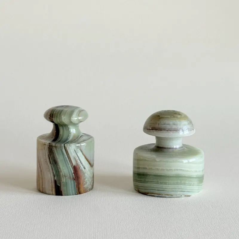 Onyx Paperweight | Green Banded Stone · 1970s