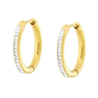 Orecchini Cerchio mm 19 con Crystal Bianchi in ACCIAIO colore Oro
