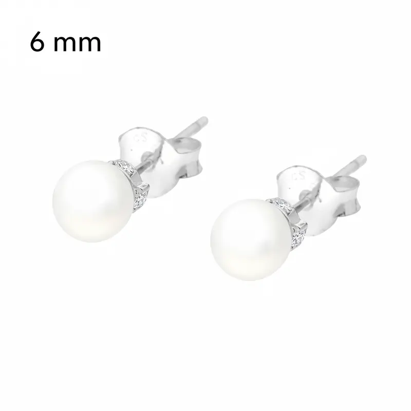 Orecchini Perla mm 6 con Cubic Zirconia Bianco in ARGENTO 925 Galvanica Rodio
