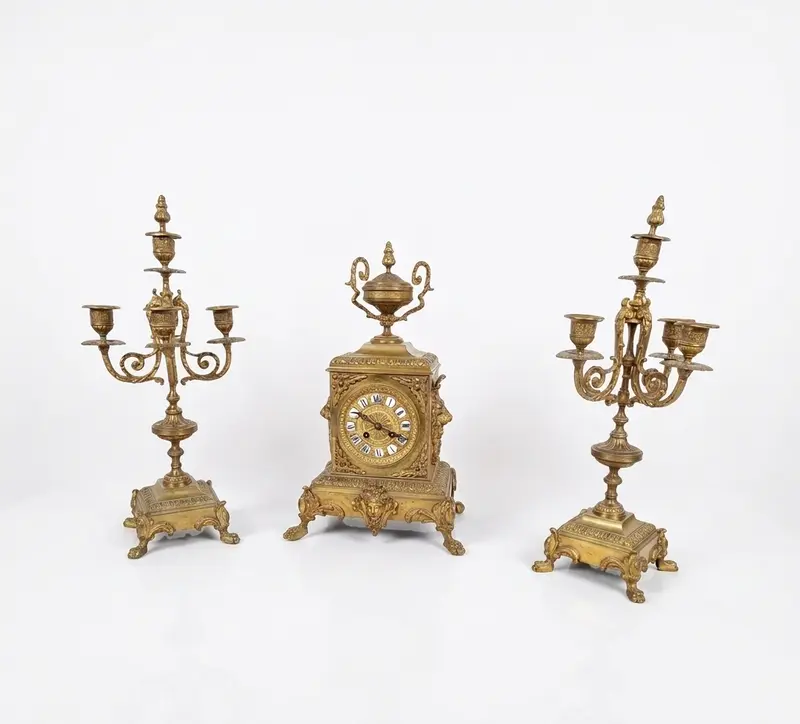 Orologio antico da camino con candelabro, Luigi XV
