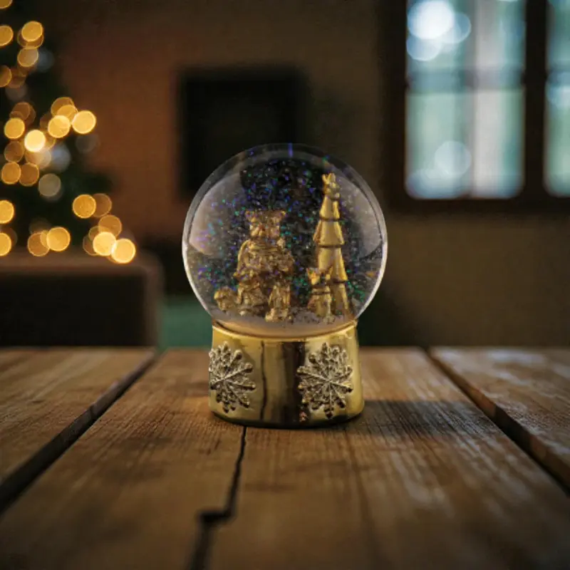 Palla di Neve Dorata in Vetro con LED