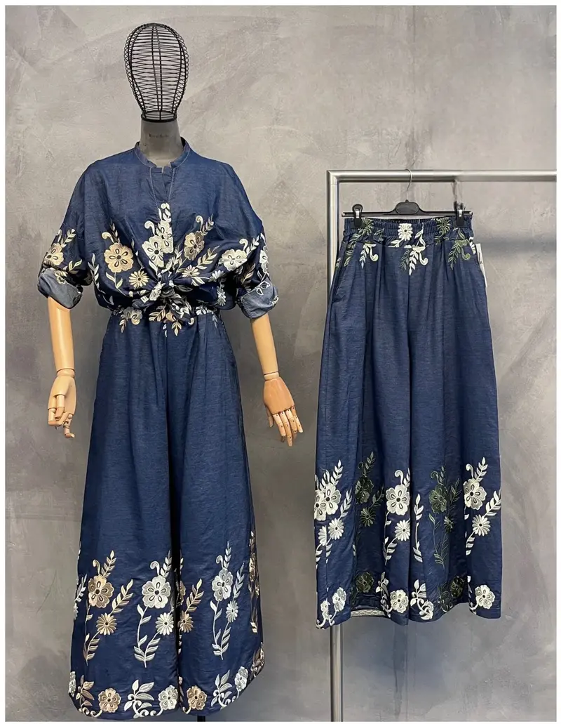 Pantalone Taglia Unica in Denim Ricamato