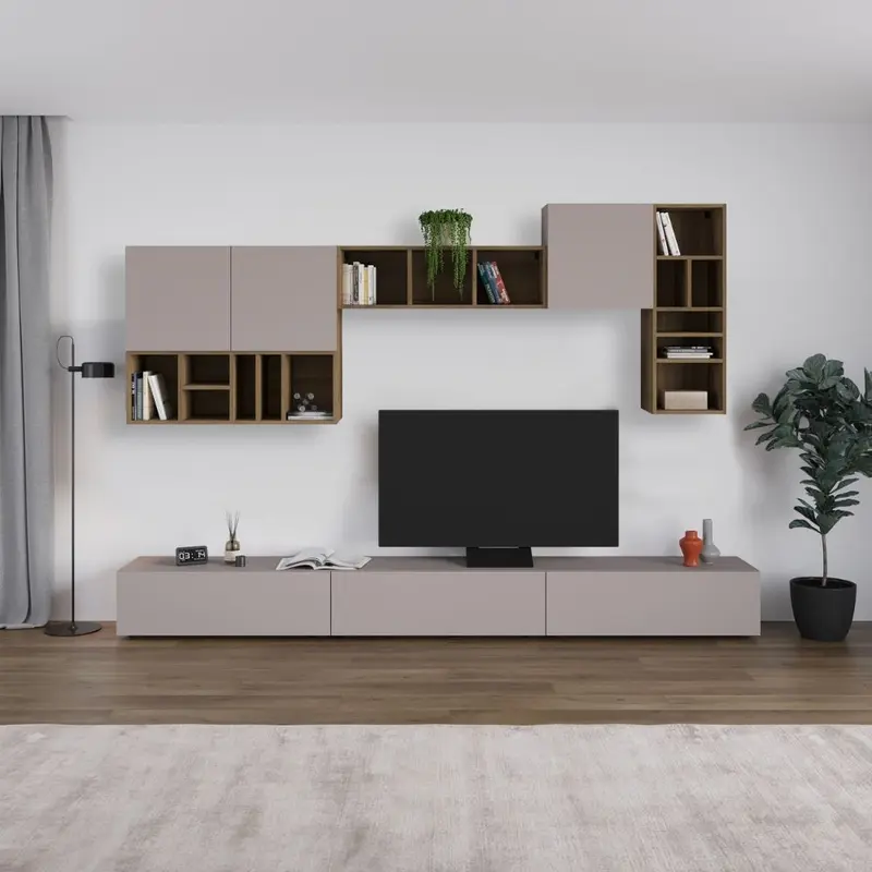 Parete attrezzata Big colore tortora e hitit noce H 192x32.50x300 cm