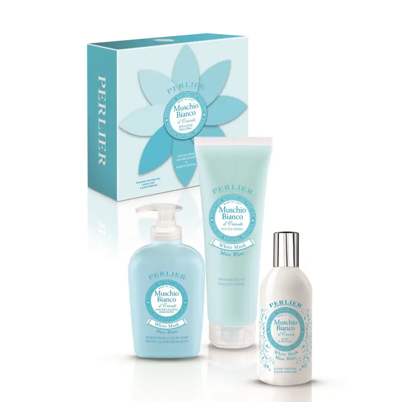 PERLIER CONFEZIONE MUSCHIO BIANCO D'ORIENTE DOCCIA CREMA 250ML + SAPONE LIQUIDO 300ML + ELISIR DI PROFUMO 100ML