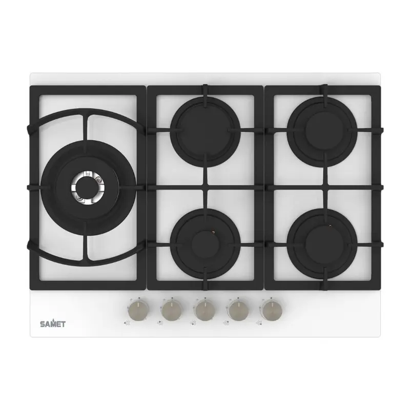 Piano cottura Samet Dafne70 a gas da incasso 5 fuochi 70 cm in vetro bianco