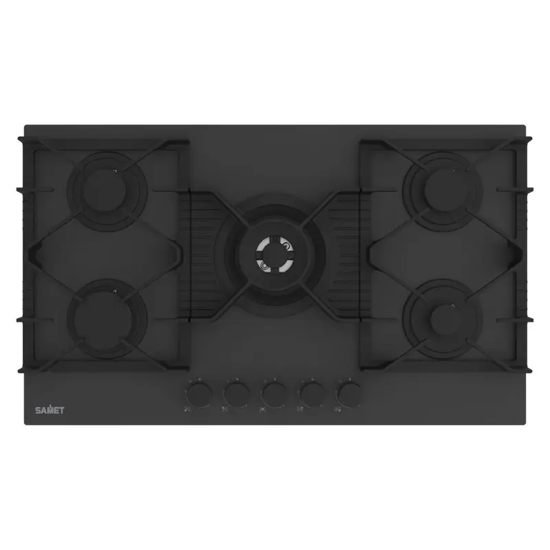 Piano cottura Samet Zacinto 90 a gas da incasso 5 fuochi 90 cm. in vetro temperato satinato opaco nero