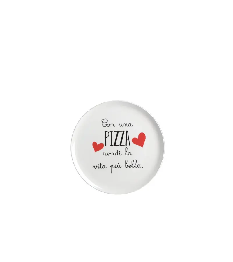 Piatto pizza in ceramica 32 cm con scritta con una pizza rendi la vita più bella