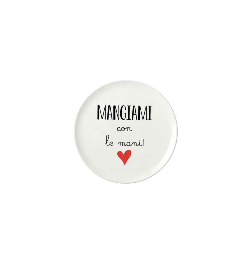 Piatto pizza in ceramica 32 cm con scritta mangiami con le mani