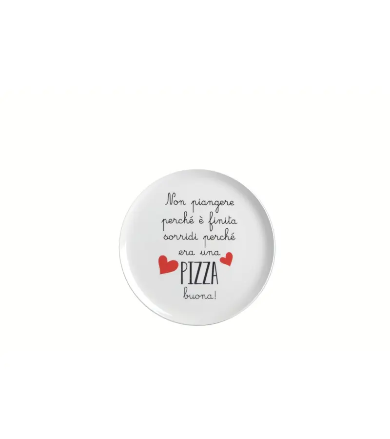 Piatto pizza in ceramica 32 cm con scritta non piangere perchè è finita sorridi perchè era una pizza buona