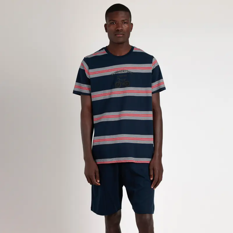Pigiama Admas uomo corto con maglia mezza manica a righe - 63108-0