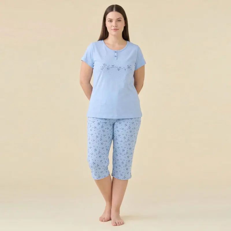 Pigiama calibrato mezza manica serafino con pantalone pinocchietto - FA9553AB