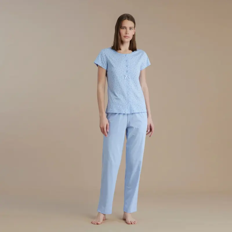 Pigiama donna calibrato in cotone mezza manica aperto avanti - FA9204AB