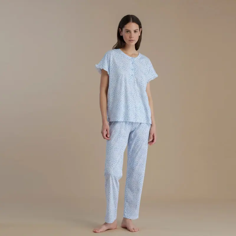 Pigiama donna in cotone mezza manica ad aletta e pantalone lungo - FA9032AB
