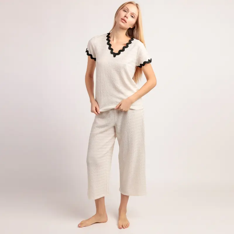 Pigiama Donna mezza manica pantalone pinocchietto effetto mussola - 64093-0